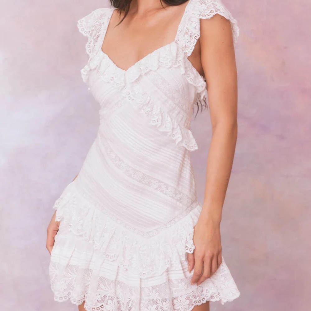 Loveshackfancy Bensley Fitted Lace Mini Dress